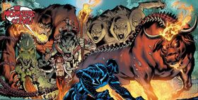 Eugene Thompson (Earth-616) vs. Daimon Hellstrom (Earth-616) and the Monsters of Evil (Earth-616) from Venom Vol 2 24 001