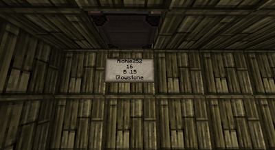 Sign below chest in ceiling