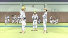 Nabeshima overseeing Zenkichi's and Akune's match