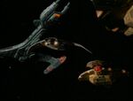 Terran fighter surrounded by Alliance ships