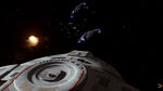 USS Defiant closes on a Jem'Hadar fighter