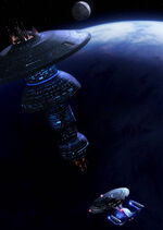 USS Enterprise-D approaches a Spacedock type station