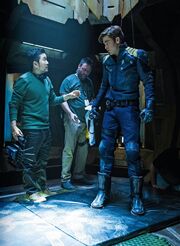 Justin Lin with Kirk in transporter