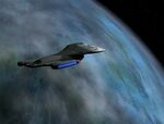 USS Voyager orbits generic blue planet