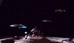 Akira, Steamrunner, and Saber patrolling DS9