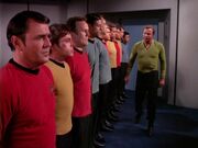 Kirk questions Scott, Chekov, O'Brien, and Bashir