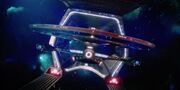 USS Discovery flies through Charon