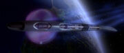 Tarellian starship in tractor beam