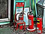 Red fire extinguishers