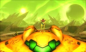 Samus standing atop her Gunship in MSR