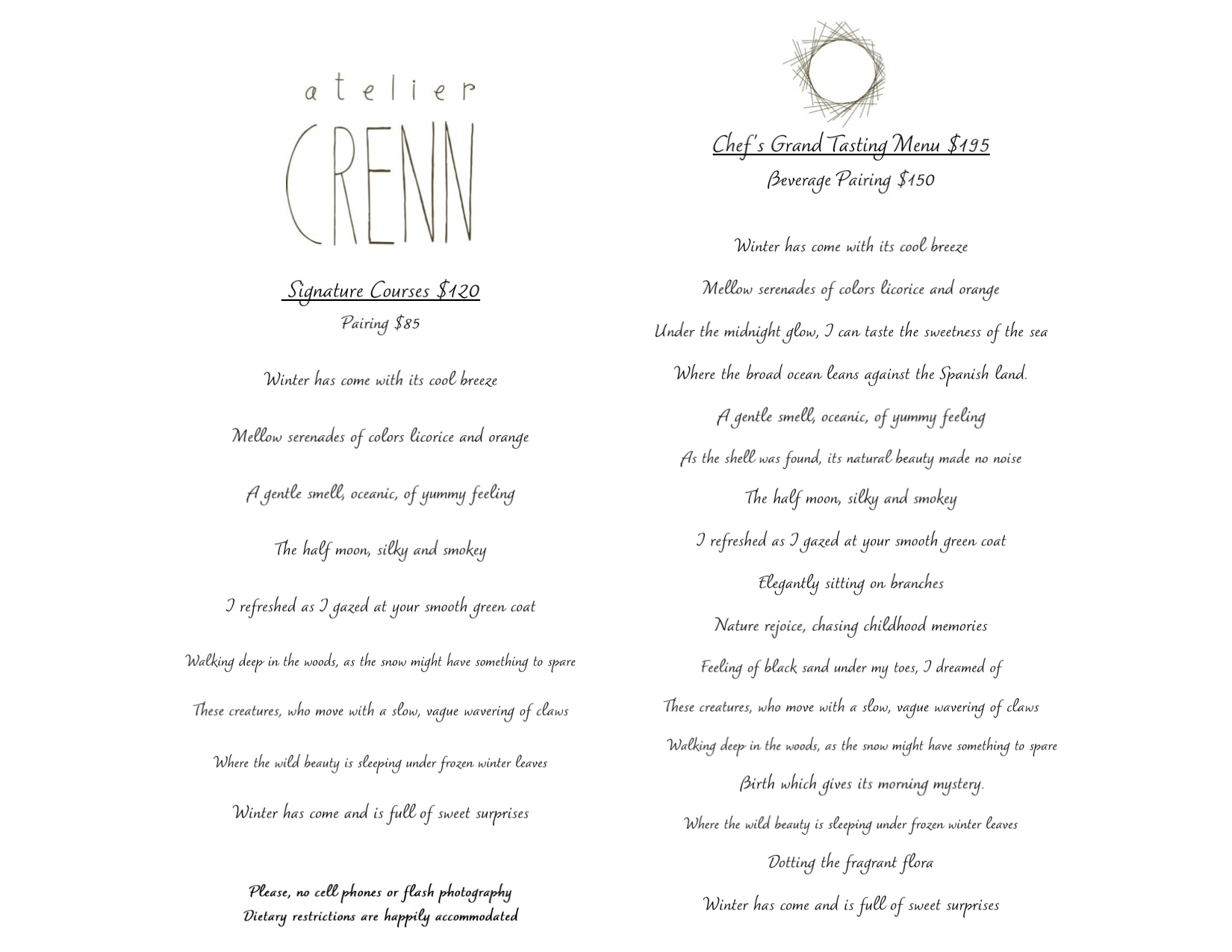 Atelier Crenn Food Menu Atelier Crenn Food Menu