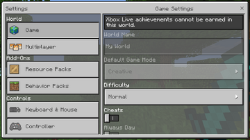 settings minecraft game bedrock screen