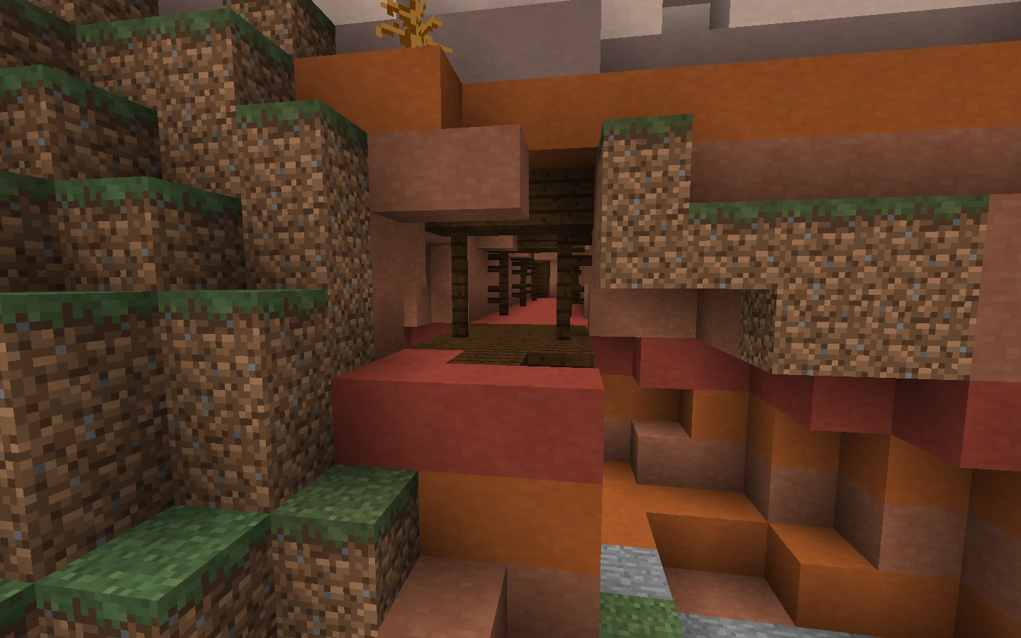 What is the title of this picture ? Mesa Mineshaft | Minecraft Bedrock Wiki | FANDOM powered by Wikia