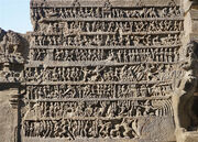 A relief summary of Ramayana at Hindu temple cave 16 Ellora India