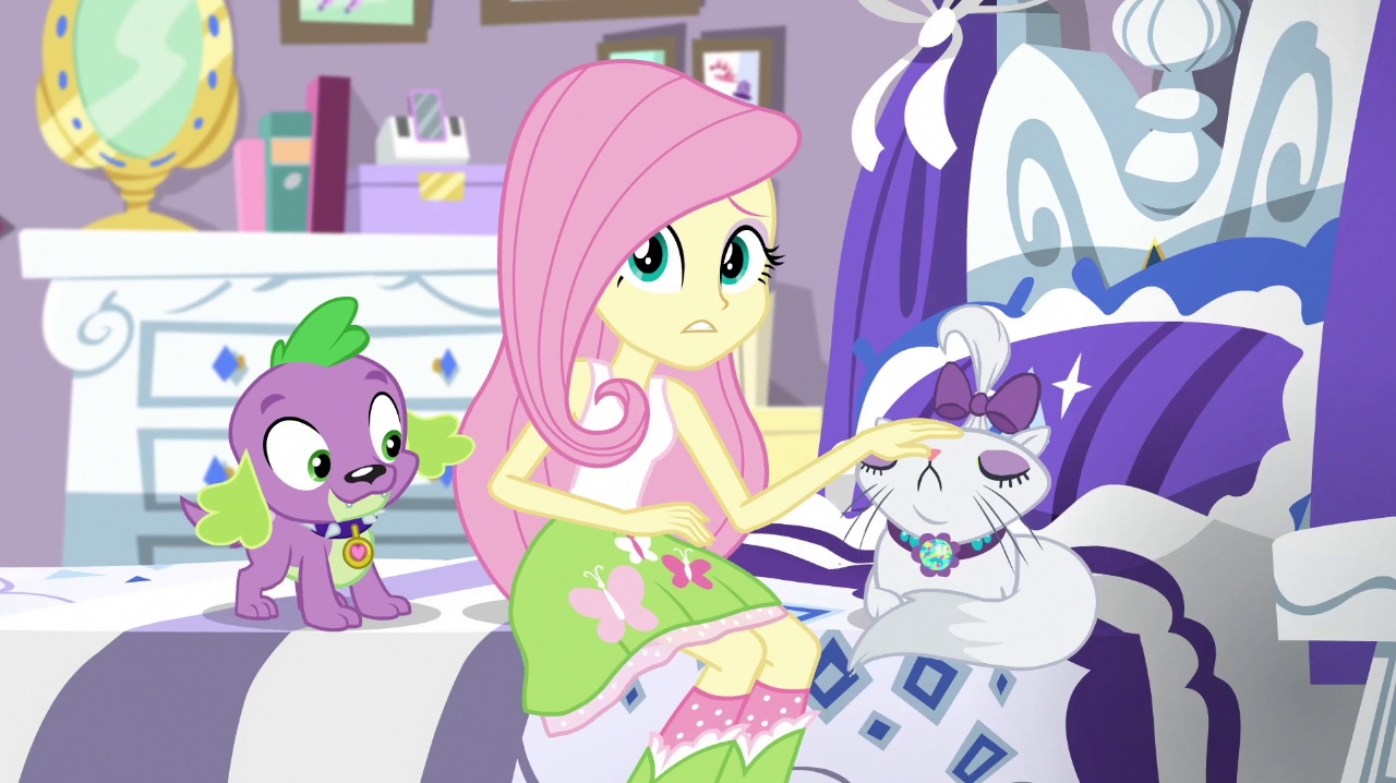 Image Fluttershy petting Rarity #39 s pet cat Opal EGS1 png My Little