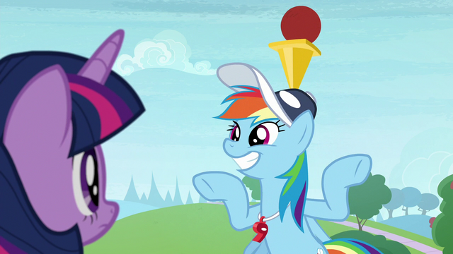 File:Rainbow balances ball and cone on her head S9E15.png