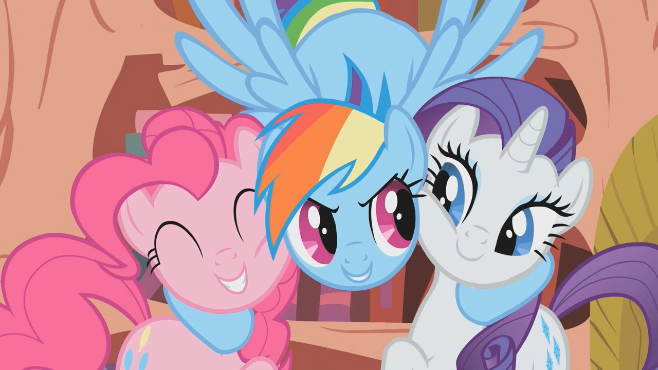 Image - Rainbow Dash hugs Pinkie Pie and Rarity S1E07.png | My Little