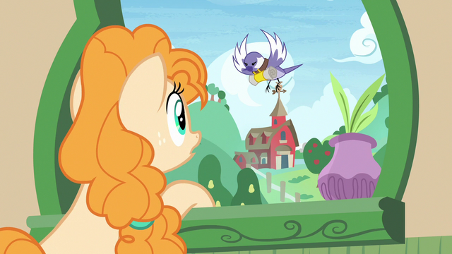File:Bird flying up to Pear Butter's window S7E13.png