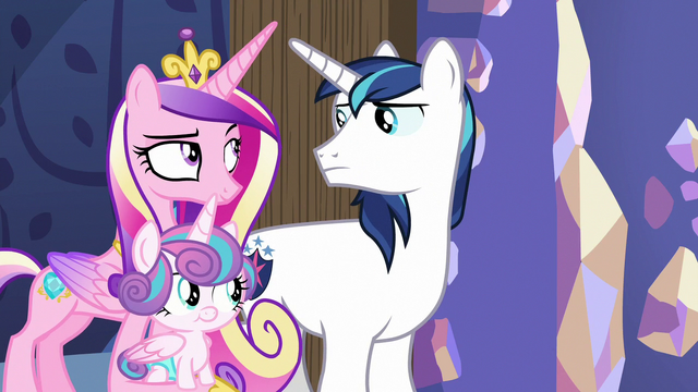 File:Cadance and Shining Armor look unamused MLPBGE.png