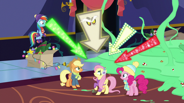 File:Discord pointing arrows at Fluttershy MLPBGE.png