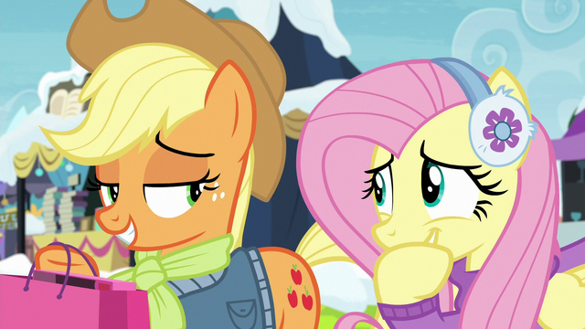 File:Applejack and Fluttershy look satisfied MLPBGE.png