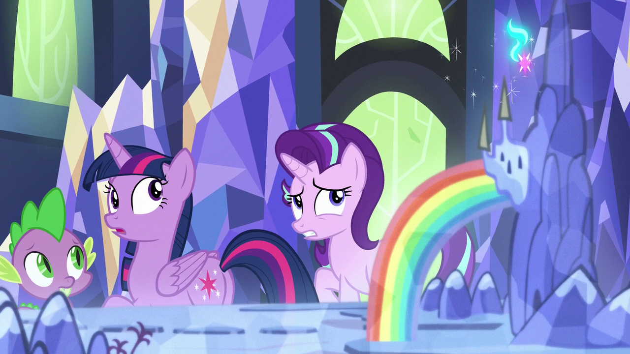 Image - Twilight, Starlight, and Spike look back at the 