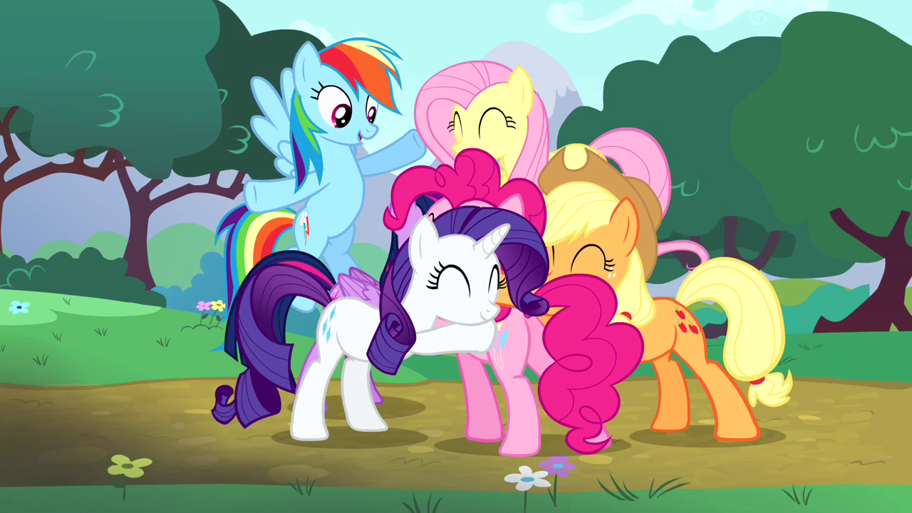 Image - Main cast group hug around Pinkie S4E12.png | My Little Pony