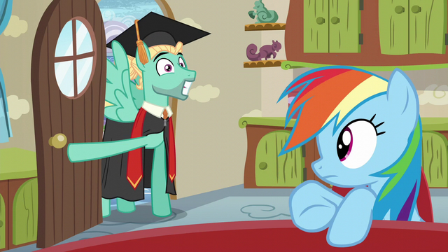 File:Zephyr bursts in wearing graduation gown S6E11.png