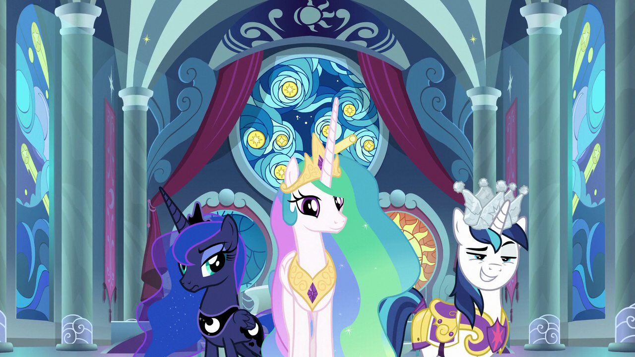 Image - Celestia, Luna, and Shining Armor appear S9E4.png | My Little