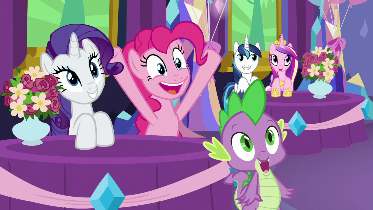 Image - Rarity, Pinkie, and Spike smiling again S7E1.png 