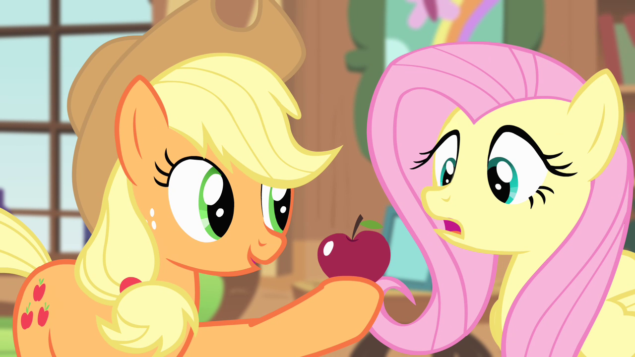Imagem Applejack offers Fluttershy an apple S4E07.png