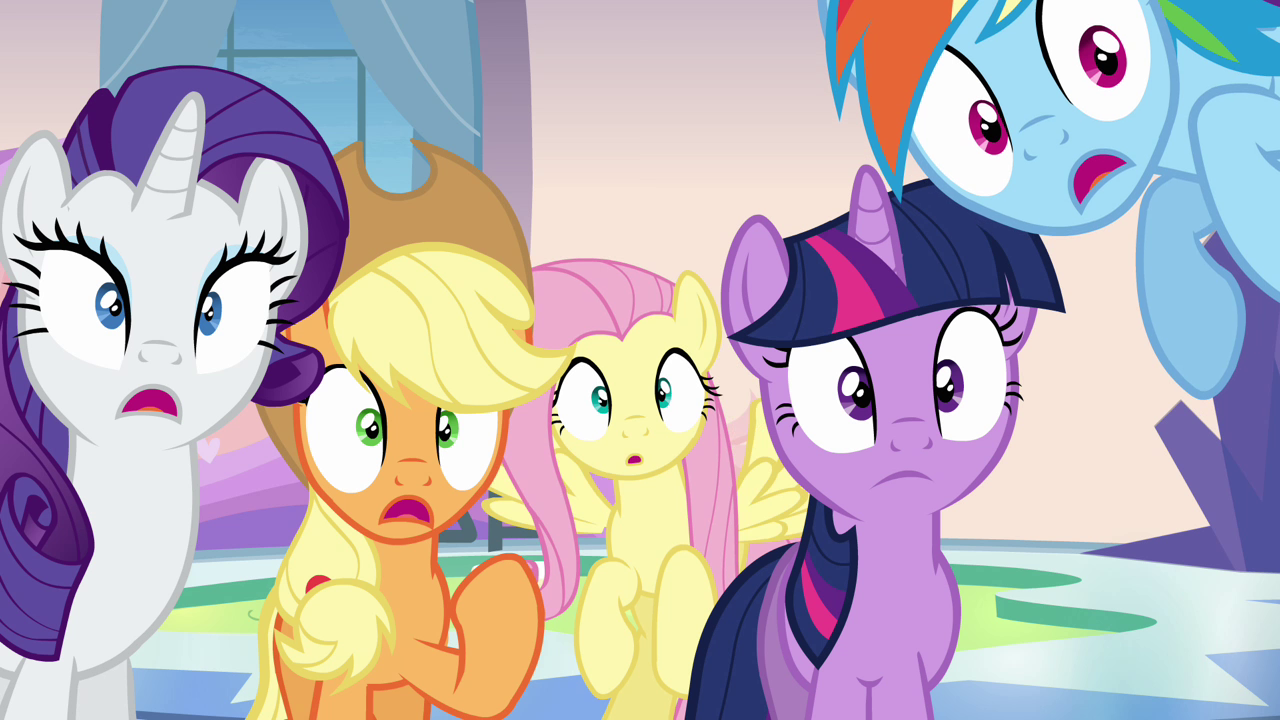 Imagem Twilight and friends shocked S03E12.png My Little Pony A