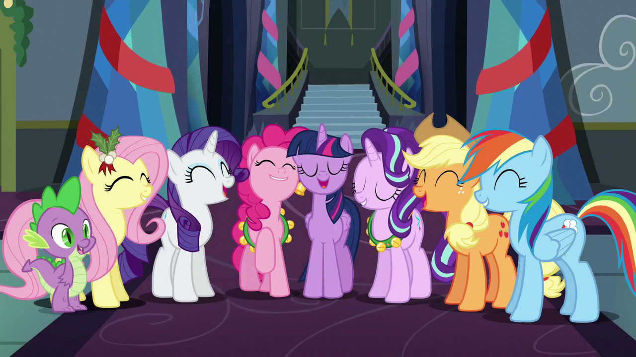 Image - Mane Six, Starlight, and Spike singing together 