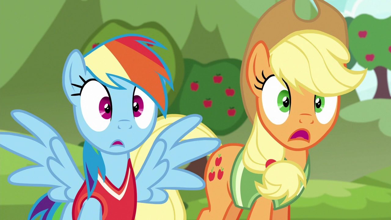 Image - Rainbow and Applejack shocked by Snails S6E18.png | My ...
