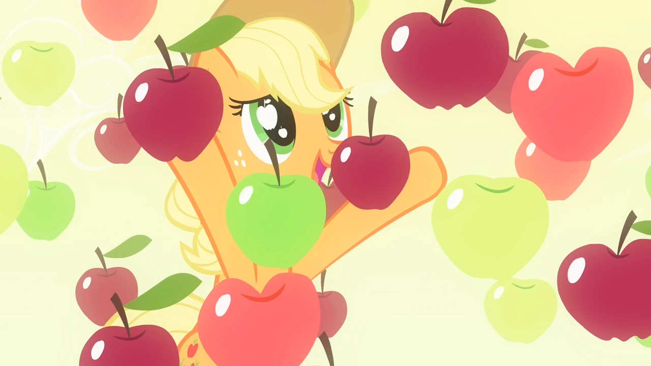 Image Applejack surrounded by the apples S4E07.png My Little Pony