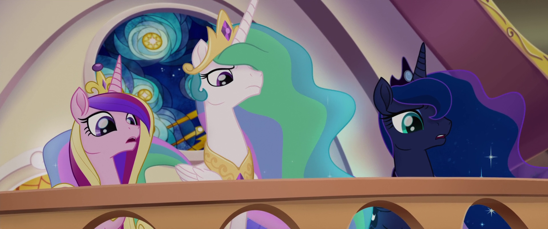 Image - Celestia, Luna, and Cadance watch from the balcony 