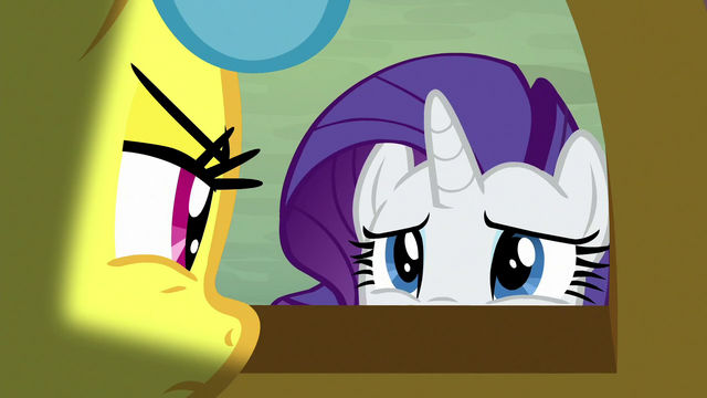 File:Rarity speaks to Lemon Hearts through window S9E24.png