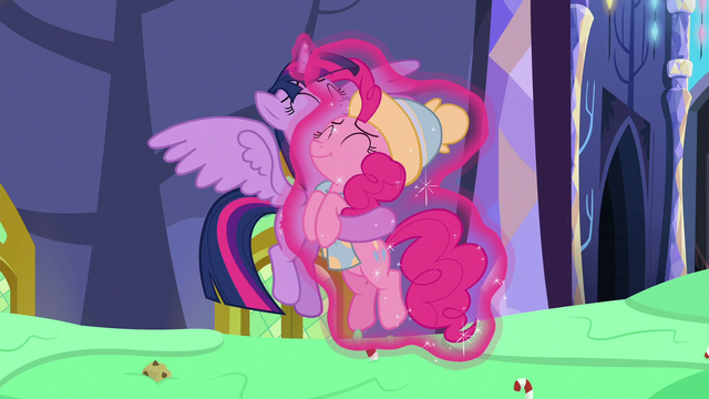 File:Twilight Sparkle hugging Pinkie Pie MLPBGE.png