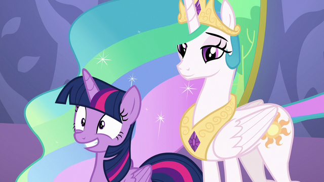 File:Celestia and Twilight smiling for medal recipients S7E1.png