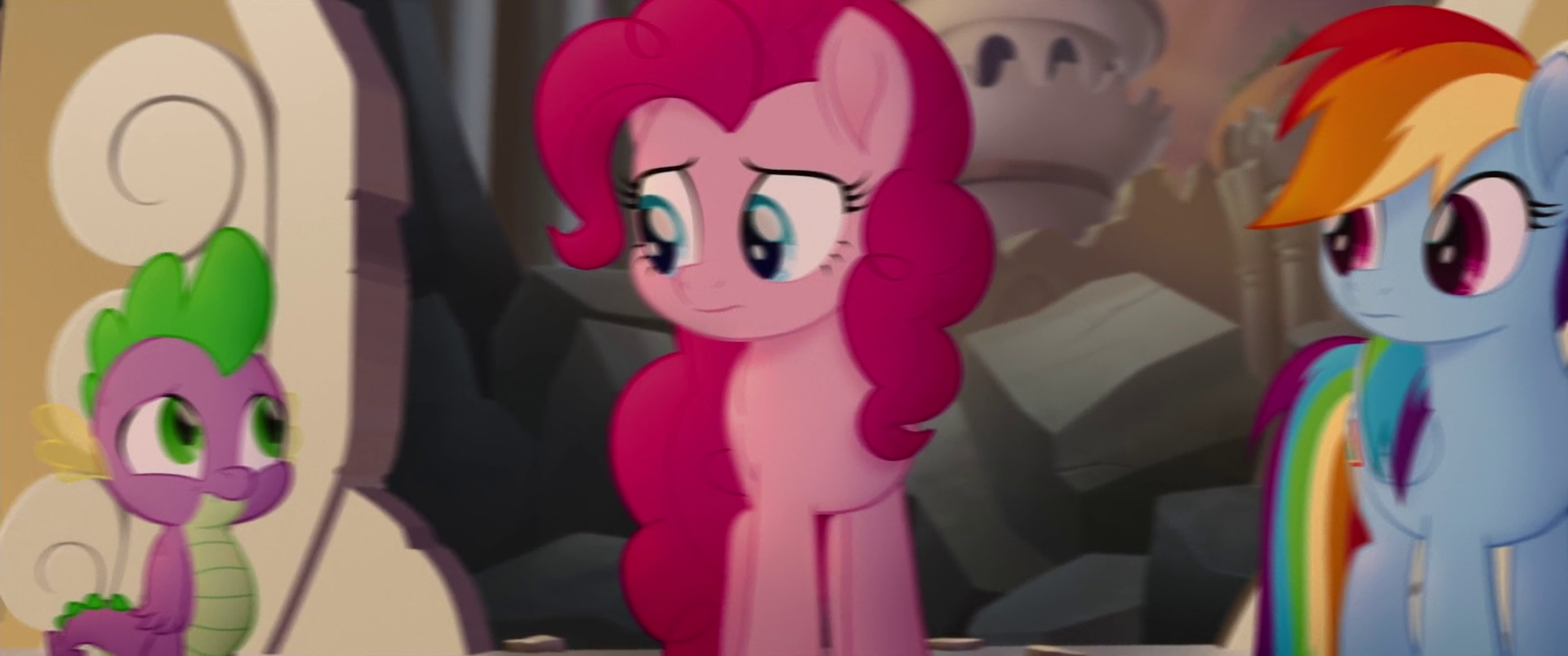 Image - Spike, Pinkie, and Rainbow look at each other 