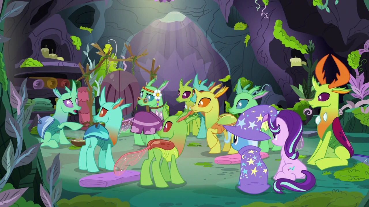 Image Ponies and changeling look at Changeling 3 S7E17.png My