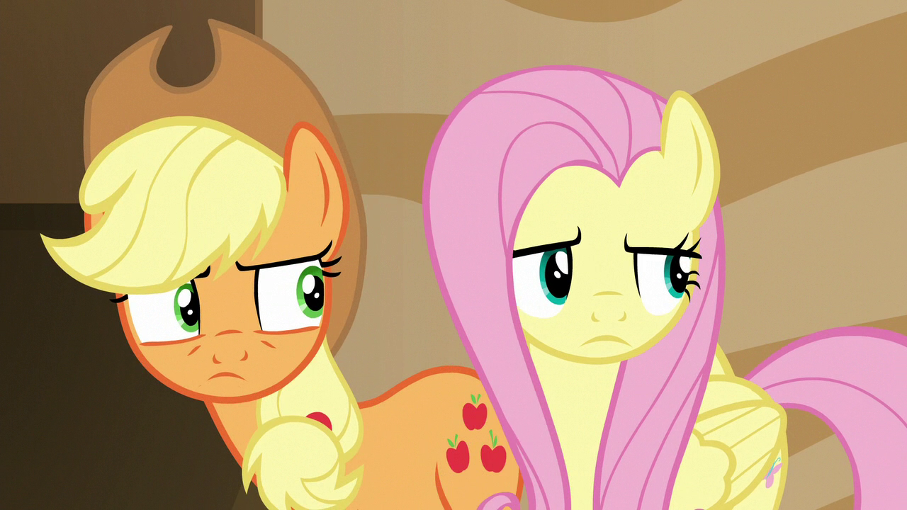 Image Applejack and Fluttershy look at the source of the