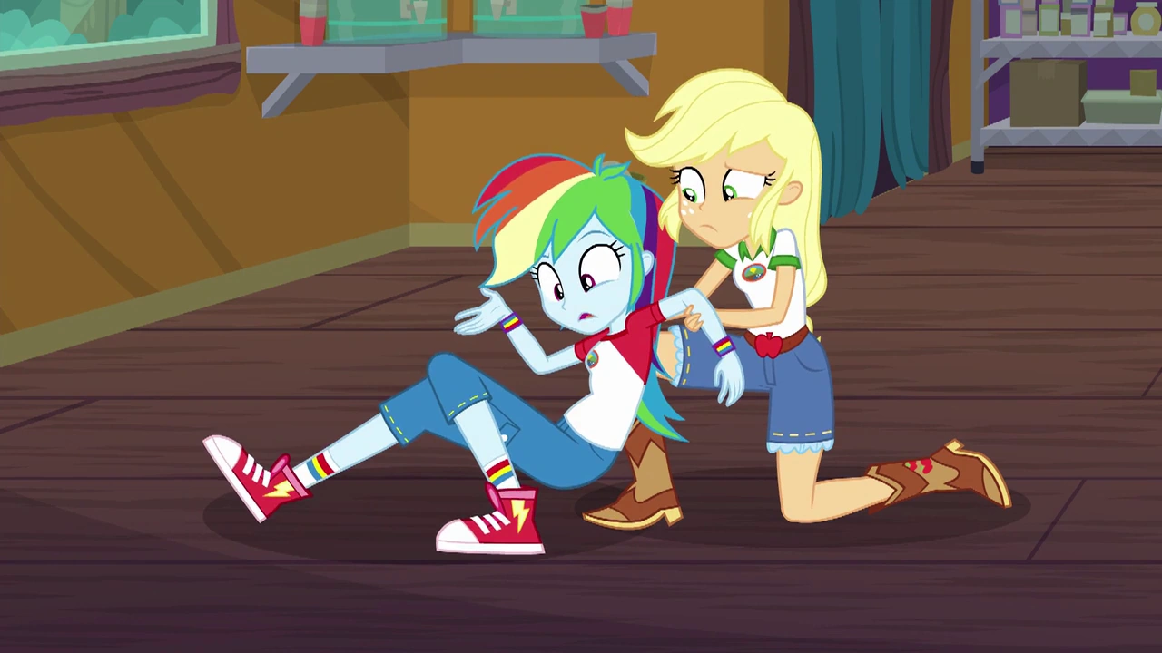 Image - Applejack helps Rainbow Dash off the floor EG4.png | My Little