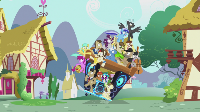 File:Pile of ponies on DJ Pon-3's mobile DJ station S5E9.png