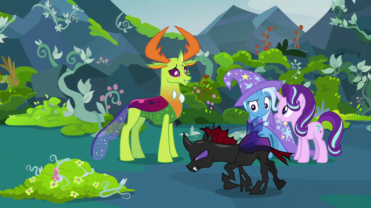 Image - Pharynx walking past Starlight, Trixie, and Thorax 