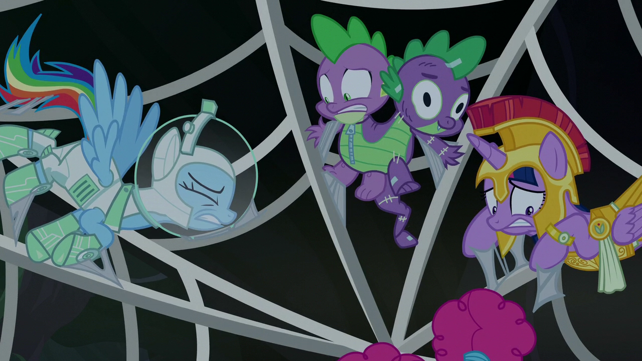 Image - RD, Spike, and Twilight stuck in spider web S5E21 