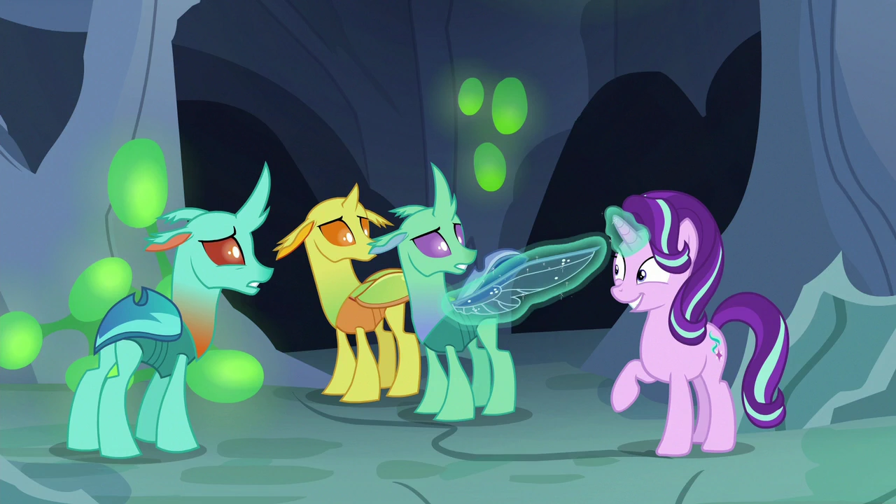 Image Starlight Changeling stretches a changeling's wing S7E1.png