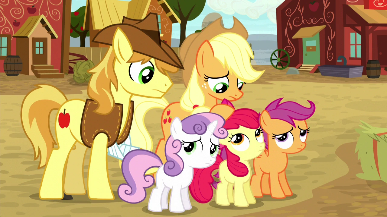 Image Applejack and Braeburn standing with the CMC S5E6.png My