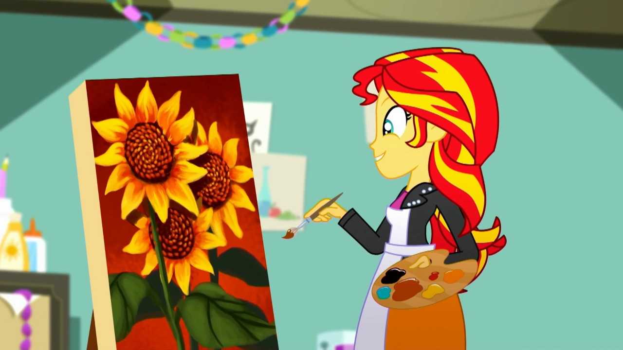 Image Sunset Shimmer painting bright sunflowers SS10.png My Little