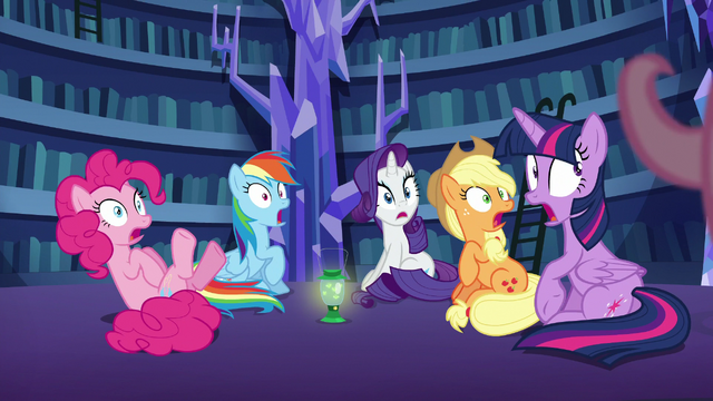 File:Mane 5 startled by Fluttershy's presence S5E21.png